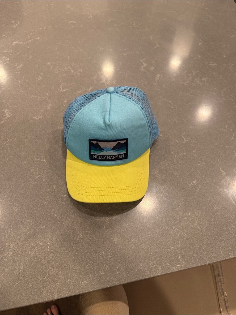 Helly Hansen Light Blue and Yellow Mesh Trucker Hat
